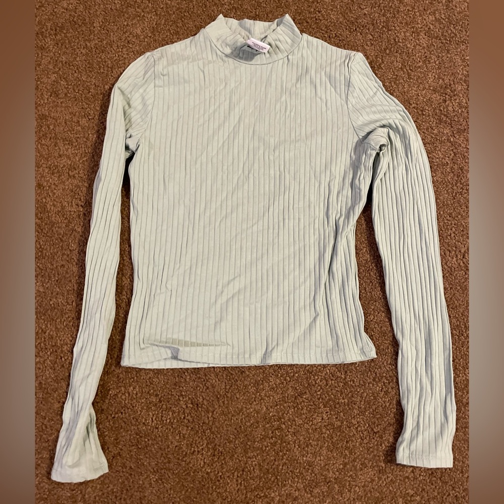 DESTINED Ribbed Mint Mock Neck Top